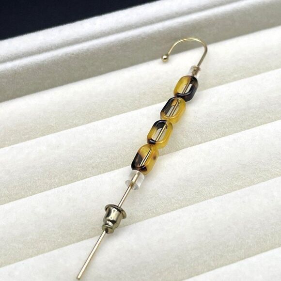 Yellow Gold with Oval Acrylic Tortoise Shell Ear Crawler Hook Earring Pin - Picture 3 of 8